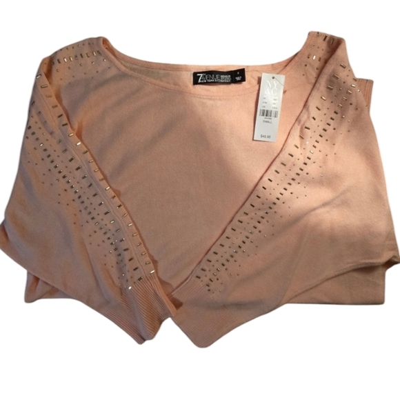 7th Ave New York Co. Womens Small Sweater Pink Gold Studs New/Tags - Picture 1 of 9